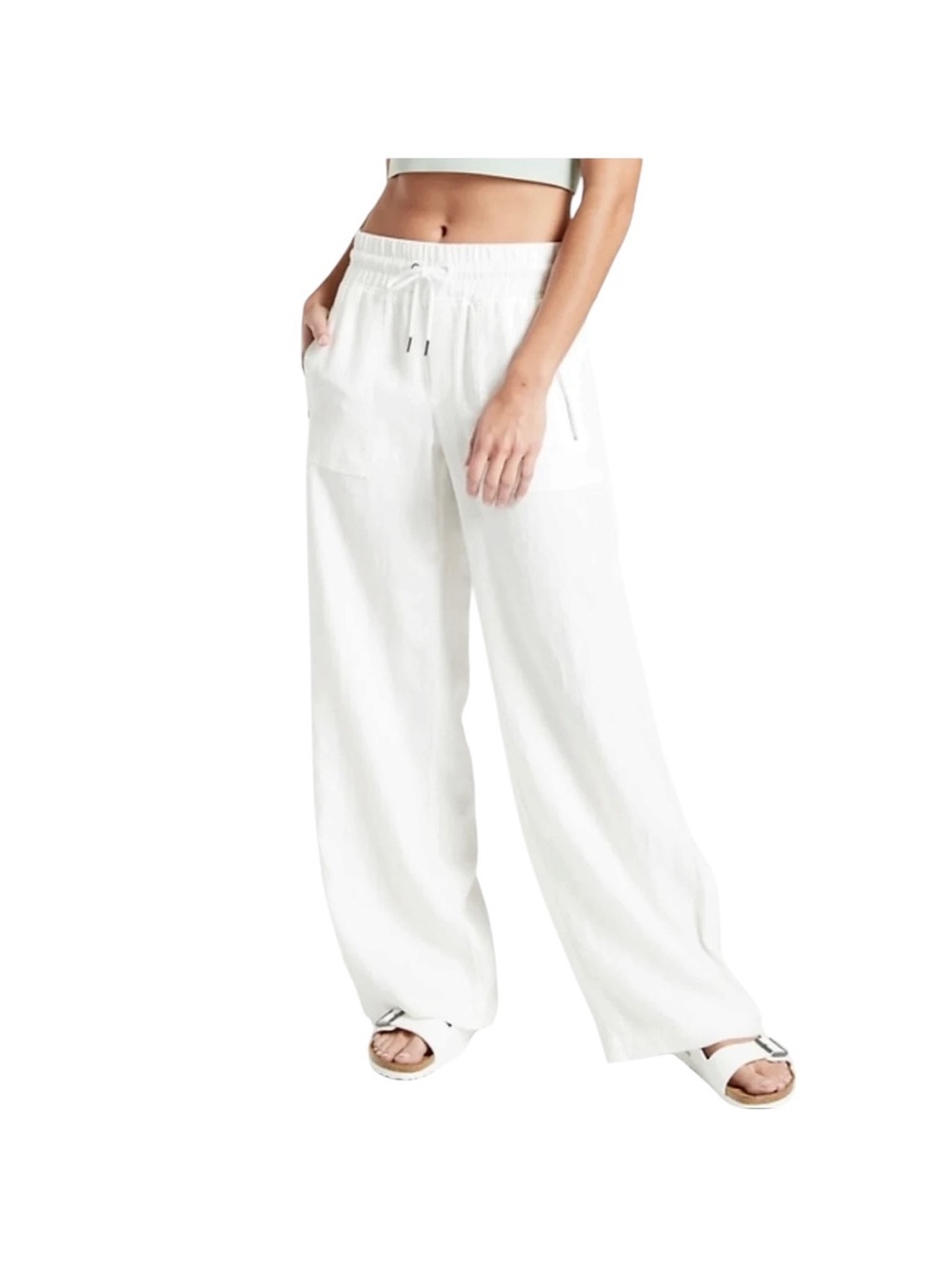 Athleta Cabo Linen Wide Leg Pants White NWOT Size 14 Coastal Grandmother